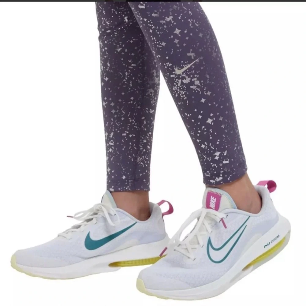 NWT NIKE One Dri-FIT Shine Leggings Purple/ Silver Size Medium 10-12
